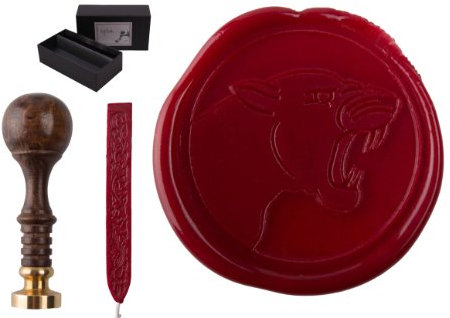 Siegelstempel Set Sigillum Gravur Panther + 1 Stange Siegelwachs im Geschenkkarton