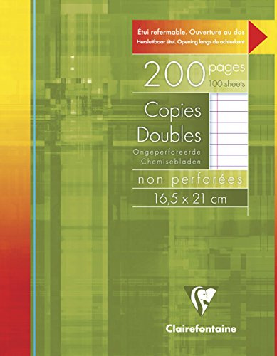 Clairefontaine 593C - Packung mit 100 Blatt Klausurbögen 16,5x21 cm, 90g, nicht gelocht, liniert mit Rand, wiederverschließbare Verpackung, Weiß, 1 Pack