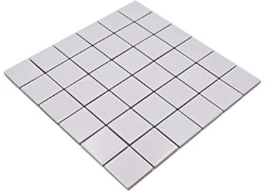 Piastrelle a mosaico quadrato in ceramica bianca opaca, 48 x 48 x 6 mm, dimensioni foglio: 298 x 298 mm, 1 tappetino a mosaico