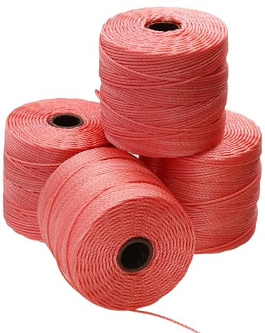 BeadSmith Super-Lon Cord, Misura 18, Nylon Intrecciato, Cinese, Colore: Rosso corallo/77 m
