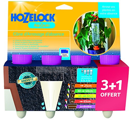 HOZELOCK - Système d'Arrosage Goutte-à-Goutte Autonome Aquasolo - Spécial Jardinière (x4) : Arrosage d'Absence, Idéal pour Plante en Pot, Jardinière, Fleurs, etc, Cône Violet en Céramique [2716 3465]