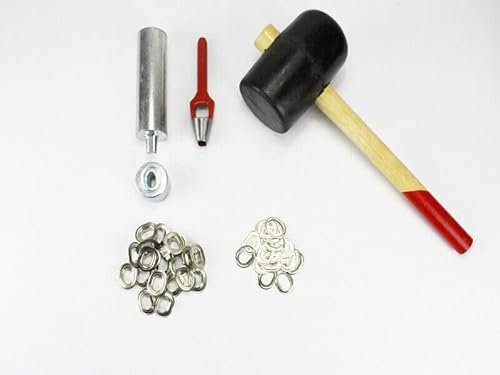 Oval Einschlagstempel Locheisen Hammer 17 x 11 mm + 20 Ösen Messing Nickel rostfrei