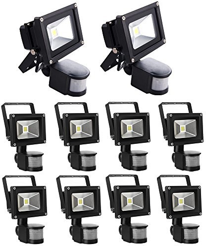 Leetop 10X 10W Blanco Cálido LED Foco Proyector Luz, Foco proyector con Iluminación LED y PIR Sensor de Movimiento, Waterprooff IP65