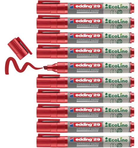 edding 29 Ecoline Whiteboardmarker - rot - 10 Whiteboard Stifte - Keilspitze 1-5 mm - Boardmarker abwischbar - Whiteboard, Flipchart, Magnettafel, Pinnwand, Memoboard - Sketchnotes - nachfüllbar