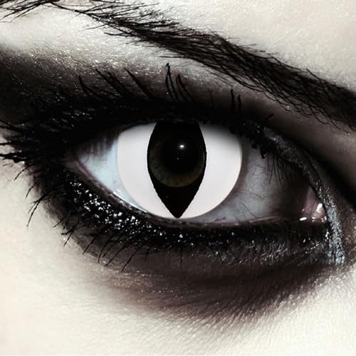 Designlenses, deux lentilles de couleur blanc sans correction oeil de chat costume + Récipient gratuit - pour d'Halloween ou carnaval „White Cat Eye“