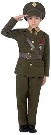 SMIFFYS Costume Ufficiale dell'esercito, Verde, con giacca, cintura, pantaloni, cappello, camicia finta e cravatta Halloween