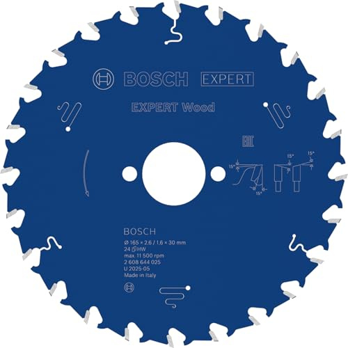 Bosch 1x EXPERT Wood Corded Circular Saw Blade for Handheld Circular Saw | for Softwood, Hardwood, Ø 165 mm, Professional Accessory Hand-Held Corded Circular Saws, Plunge Saw