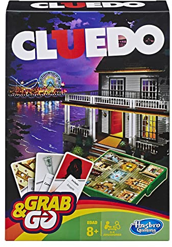 Hasbro Gaming Grab & Go, Cluedo, Juegos de Detectives, Formato Viaje, Acertijo, Fiestas con Familia y Amigos, Multijugador, Imaginar Villanos, Regalo para Niños y Niñas, Juego de Mesa