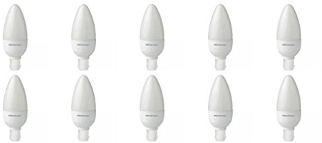 Pack of 10 Megaman 143312 LED Candle Light Bulbs Opal B15 SBC 2800K Warm White - 5.5 W + Free MCD LED Keyring Torch