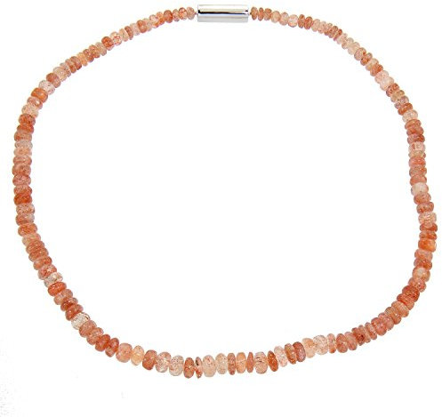 LA LUNA Damen Collier Halskette für Frauen Sterling Silber 925 rhodiniert Magnetschließe Sonnenstein orange Geschenk Hochzeit