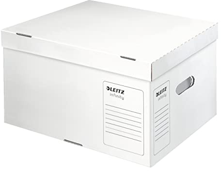 Leitz Infinity Archiv-Container, Größe L, Schachtel für A4 Archivbox 5 x 80 mm/4 x 100 mm, Transportbox mit Deckel Oben, Faltbare Kartonverpackung, 100 % säurefreie Wellpappe, 1 Stück, Weiß, 61040000