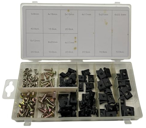 Alkan Karosserie Sortiment 170-tlg Klemmen Schrauben Set | Karosserie-Sortiment mit Dämpfungsscheiben, Karosserieklemmen und Schrauben, 170-tlg im Sortimentskasten