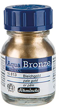 Schmincke - Aqua-Bronze, Oro pálido, 20 ml, 15 813 032, efectos metálicos brillantes sobre pinturas al gouache y a la acuarela, papel, cartón, tabla de pintura, lienzo