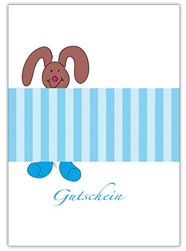 Kartenkaufrausch 5x Lustiger Baby Gutschein zur Geburt/Taufe mit Häschen, hellblau • niedliche Willkommens Grußkarte, Gratulations-karte zur Geburt für Mutter und Kind