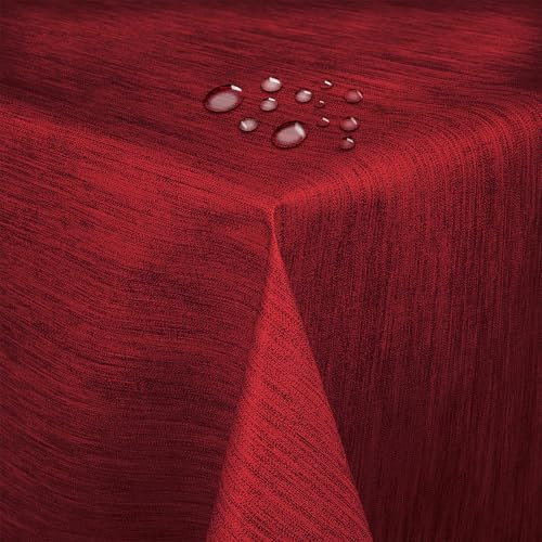 Wachstuch Robuste Leinen Prägung Pro Rot Breite & Länge wählbar - Größe ECKIG 100 x 170 BZW. 170x100 cm cm abwaschbare Tischdecke Gartentischdecke