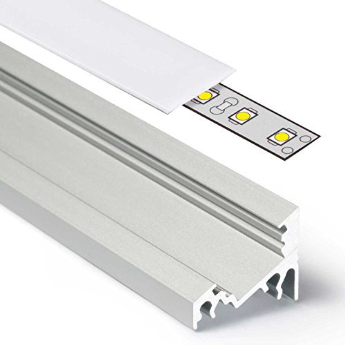 LED Aluprofil CORNER Ecke 2 m Aluminium Profil-Leiste eloxiert für LED Streifen - Set inkl Abdeckung-Schiene milchig-weiß opal mit Montage-Klammern und Endkappen