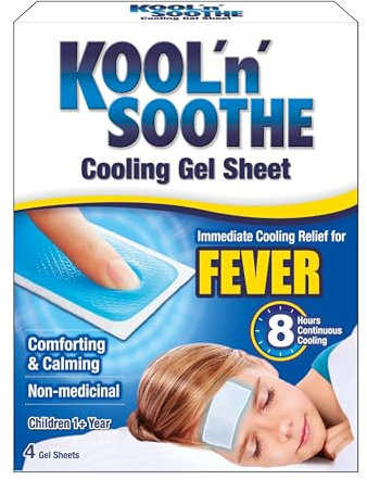 KOOL 'N' SOOTHE Fever Cooling Gel Sheets/ 4 Pack/Children 1+ Year/Immediate Cooling Relief for Fever