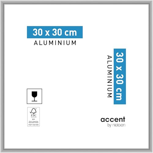 accent by nielsen Aluminium Bilderrahmen Accent, 30 x 30 cm, Silber | Aluminium Rahmen im Hoch- & Querformat zum Aufhängen Silber matt Echtglas