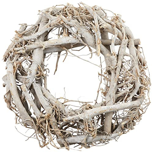 Rayher Hobby 65013000 Weidenkranz, weiß gewischt, 30 cm ø, Höhe 8 cm, Adventskranz, Türkranz, Naturkranz, Weidenring, Kranz aus Weide