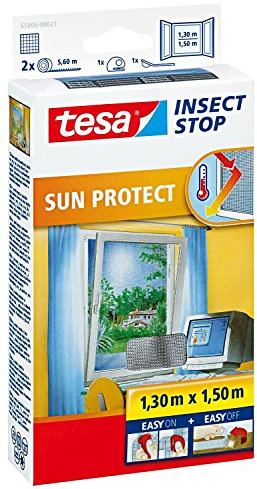 5 Stück tesa Fliegengitter für Fenster inkl. Sonnenschutz, beste tesa Qualität, 1,3m x 1,5m