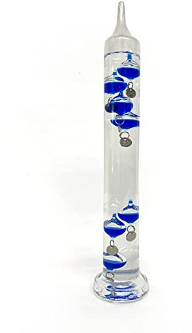 30cm tall Free standing galileo thermometer with blue coloured baubles