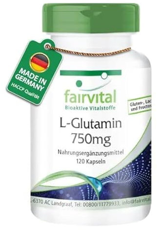 Fairvital | L-glutamine 750 mg VEGAN - dose élevée - 120 capsules - forme libre de l'acide aminé
