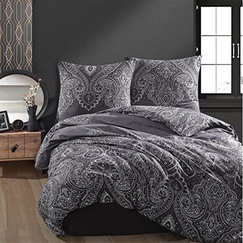 ZIRVEHOME Bettwäsche Set dreiteilig, 200x220 Bettbezug, Baumwolle, Barock Design, Pulse V1