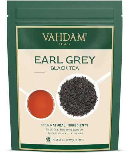 VAHDAM, Earl Grey Thé Noir (340g,170 Tasses) Thé Noir Nélangé Avec De L'huile De Bergamote | Scellé Sous Vide Pour La Fraîcheur | Directement De La Source En Inde