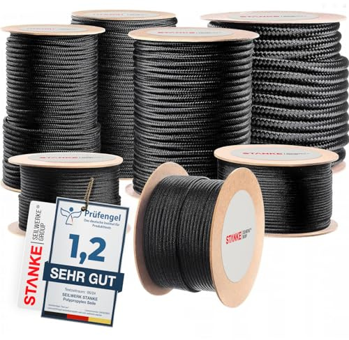 Seilwerk STANKE Polypropylenseil 6mm 10m Schwarz - Tomatenpflanzen Aufhängeseil - Seil für Landwirtschaft, Gartenbau - Reißfeste Bauschnur, Reepschnur