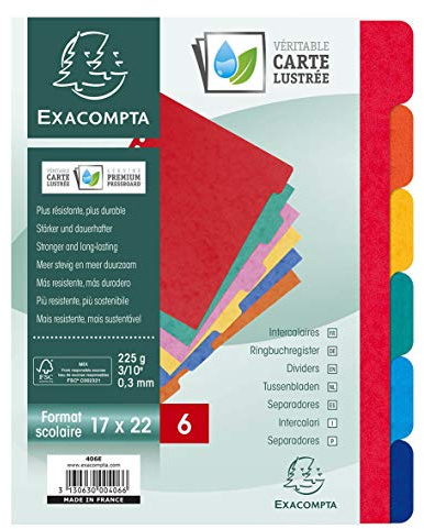 Exacompta 406E 20er Pack Premium-Register für DIN A5 aus starkem Colorspankarton 6-teilig volle Höhe 22 x 17 cm vollfarbig 6 Farben mit Indexseite zum selbstgestalten Trennblätter Trennstreifen