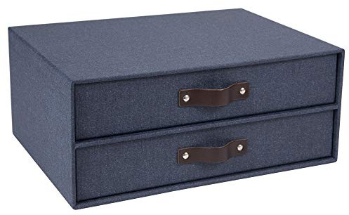 Bigso Birger Dokumenten-Briefkasten mit 2 Schubladen aus Segeltuch und Faserplatte, leicht zu ziehender Griff, 14,5 x 33 x 24,9 cm, Blau