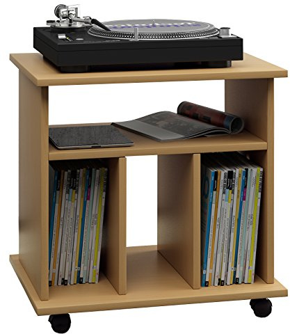 VCM Bois vinyles LP étagère Armoire Rangement média Rollable roulettes Retal Bois vinyles LP étagère Armoire Rangement média Rollable roulettes Retal Hêtre