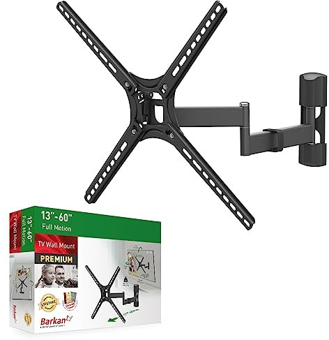 Barkan Support TV Mural pour écrans 13-65 Pouces, Inclinable et orientable, Mouvement Complet, Plats & incurvés ecran, Poids Max. 30Kg, Breveté, pour LED OLED LCD, jusqu'à VESA 400x400