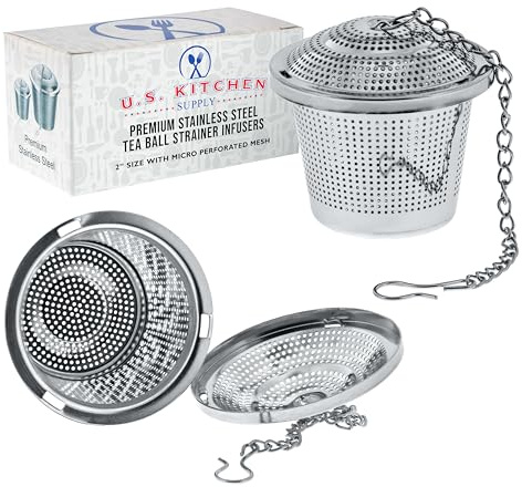 U.S. Kitchen Supply - 2 Premium Stainless Steel Tea Ball Strainer Infusers - 2 Size with Micro Perforated Mesh - Steep Loose Leaf Tea, Herbal, Spices & Seasonings - Teapot, Tea & Coffee Cup Mug