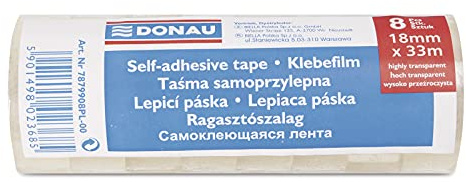 DONAU 7879908PL-00 Klebeband 8 Rollen - 8 Stück / 18 mm x 33 m/Crystal Klebeband ist ein Hoch-Transparentes/Büroklebeband