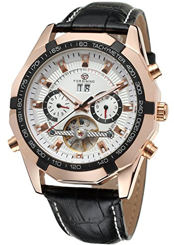 Forsining Men's Classic Automatic Self-Wind Day Calendar Tourbillon Leather Wrist Watch FSG340M3T4