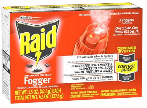 Raid Max Fogger, Insect Killer for Mosquito, Ant, Roach, Spider, Flea, for Indoor Use, 2.1 oz, 3 Count (Pack of 1)