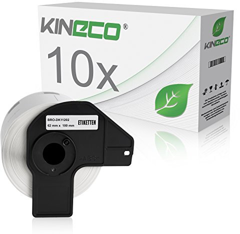 Kineco 10x Versand-Etiketten kompatibel für Brother DK11202 - je 300 Stück - 62mm x 100mm P-Touch QL-1050 1060N 500 550 560 570 580 700 500 A BS BW 560 VP YX 580N 650TD 710W 720NW - Weiss