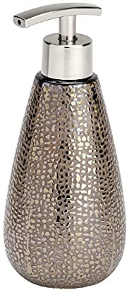 WENKO Seifenspender Marrakesh, nachfüllbar, für ca. 400 ml Flüssigseife, aus hochwertiger Keramik Versehen mit Einer eingearbeiteten Glanzstruktur im orientalischen Design, Ø 8 x 18,6 cm, Braun