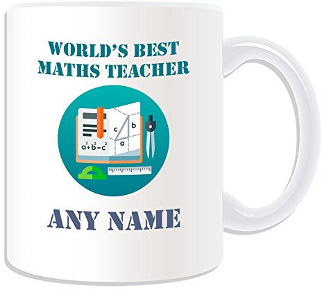 Cadeau personnalisé – World's Best Maths Teacher/Formule et compas Mug (Academic Motif Thème, Blanc) – n'importe quel nom/message sur votre Unique – L'école collège université – Mathématique Mesures règles le Théorème de Pythagore Triangle