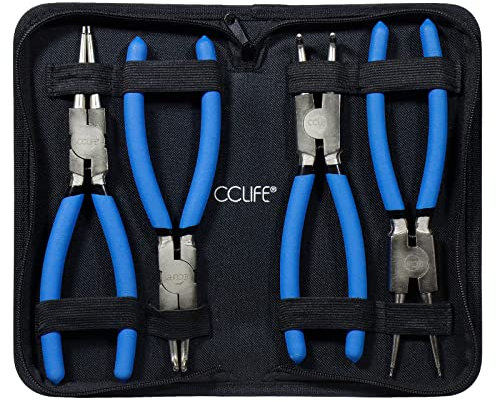 CCLIFE 4 Pezzi Pinza per Seeger 225 mm con Maniglie Antiscivolo Pinza anelli kit Pinze Seeger interni esterni