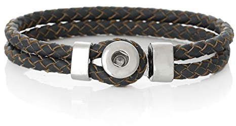 Sexy Sparkles Real Leather Chunk Bracelet Fits Snaps Chunk Buttons - Dark Gray 8inch