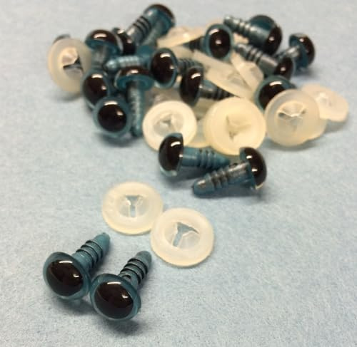 celloexpress Safety Eyes for Soft Toy or Teddy Bear Making - 15mm GLASS LIKE Blue Eyes with Plastic Backs - Pack of 10 Pairs