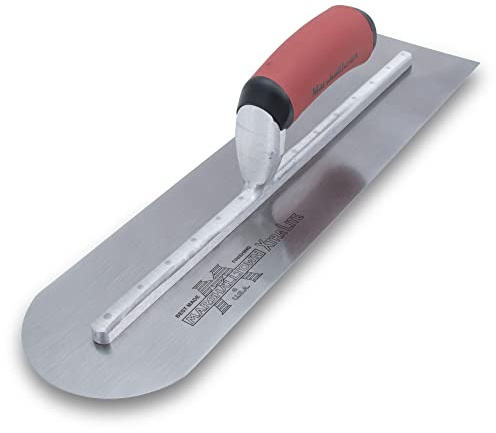 Marshalltown Glättkelle mit vorne runder Front, gebogener DuraSoft Griff, aus Carbonstahl, für Boden und Beton sehr gut geeignet, Grösse der Kelle: 356x102 mm