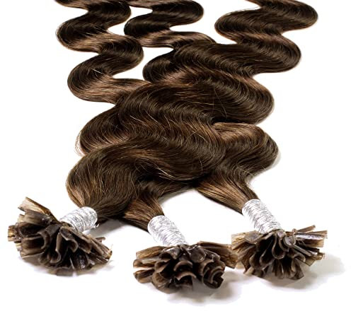 hair2heart Extensions Echthaar Bondings Gewellt - 100 Strähnen 1g 60cm 6/3 dunkelblond gold