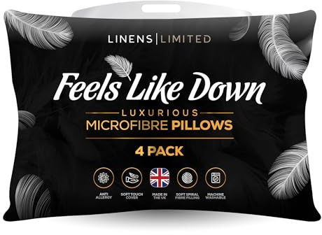 Linens Limited - Soft Pillows 4 Pack, Made in the UK, Hotel Quality, Luxurious Bounce Back Pillows, Feels Like Down, Medium and Orthopedic Support, Non-Allergenic Microfibre, Machine Washable (White)