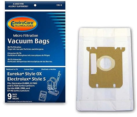 EnviroCare Replacement Micro Filtration Vacuum Cleaner Dust Bags for Electrolux Harmony/Oxygen Style S and Eureka Canisters Style S Canisters 9 Pack