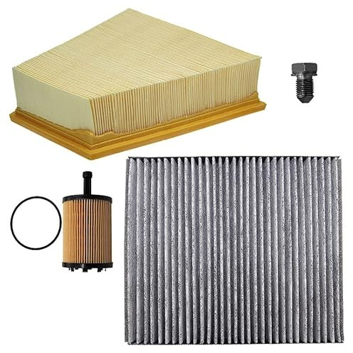 BESTPRICE Inspektionspaket Filterset mit 1x Luftfilter,1x Innenraumfilter mit Aktivkohle, 1x Ölfilter inkl. Ölablassschraube & Dichtring