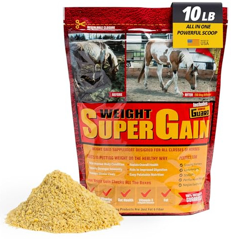 Horse Guard Super Weight Gain 10 lb – 3-in-1 Horse Weight Gain Supplement with Full-Fat Soy, Probiotics & Vitamins – Supports Digestion, Coat & Muscle Health – 20 Servings