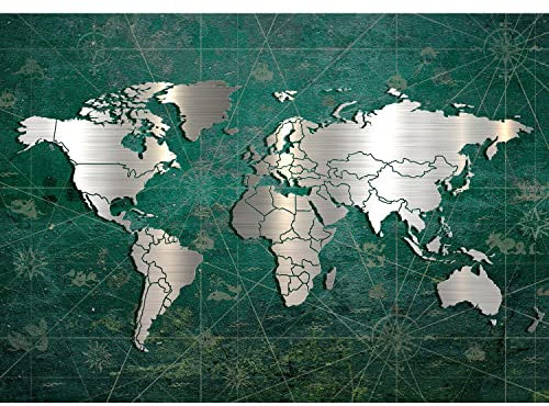 Runa Art Carta da parati fotografica Mappa del mondo metallico 352 x 250 cm Vello Sfondo Murale XXL Moderne Decorazione Soggiorno Camera De Letto Sala Ufficio argento verde 9031011c